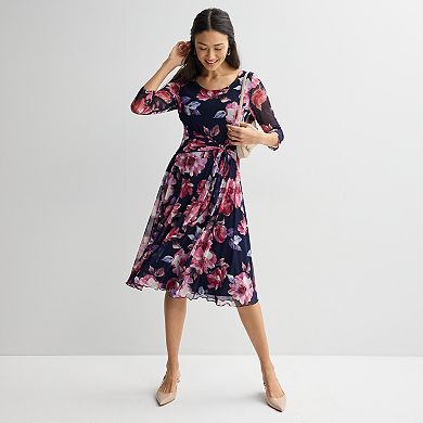 Women's Studio Connection Floral 3/4-Sleeve Fit & Flare Midi Dress