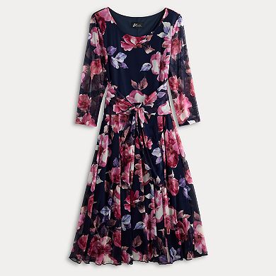 Women's Studio Connection Floral 3/4-Sleeve Fit & Flare Midi Dress