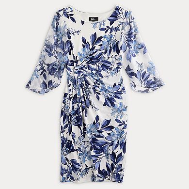 Women's Studio Connection Long Sheer Sleeve Printed Side Sarong Dress