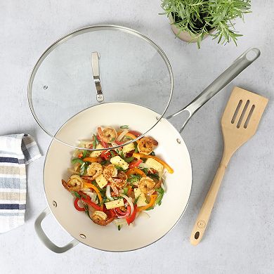 Martha Stewart Lockton 12 in. Ceramic Nonstick Multipurpose Wok Frying Pan