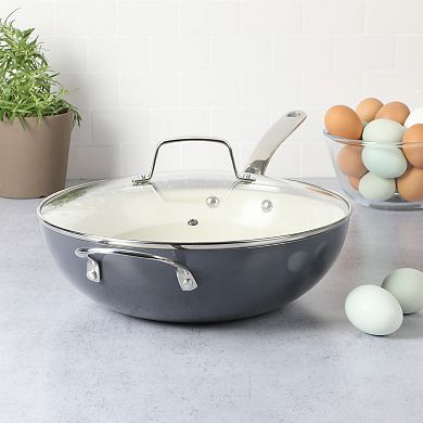 Martha Stewart Lockton 12 in. Ceramic Nonstick Multipurpose Wok Frying Pan