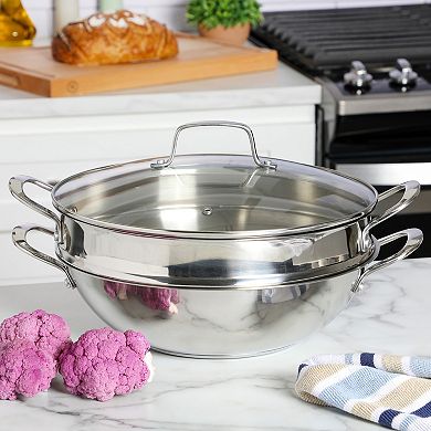 Martha Stewart Castelle 12 in. Stainless Steel Rounded Multi-Purpose Pan & Steamer Insert