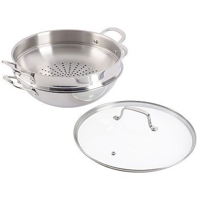 Martha Stewart Castelle 12 in. Stainless Steel Rounded Multi-Purpose Pan & Steamer Insert