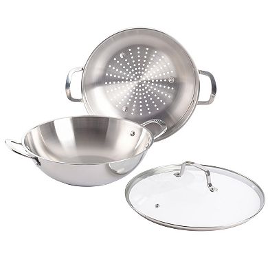 Martha Stewart Castelle 12 in. Stainless Steel Rounded Multi-Purpose Pan & Steamer Insert