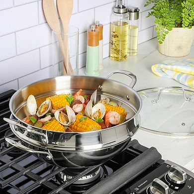 Martha Stewart Castelle 12 in. Stainless Steel Rounded Multi-Purpose Pan & Steamer Insert
