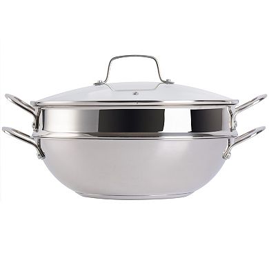 Martha Stewart Castelle 12 in. Stainless Steel Rounded Multi-Purpose Pan & Steamer Insert
