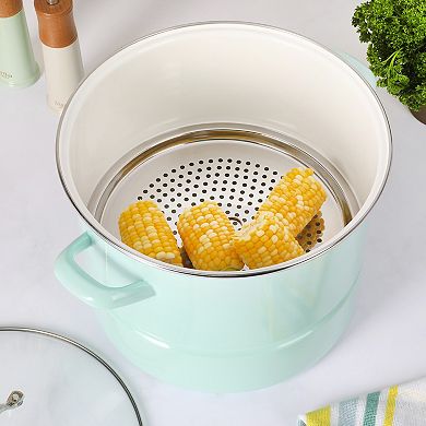 Martha Stewart 16 Qt. Enameled Steel Steamer Stock Pot with Lid