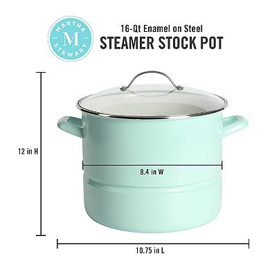 Martha Stewart 16 Qt. Enameled Steel Steamer Stock Pot with Lid