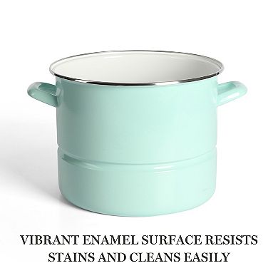 Martha Stewart 16 Qt. Enameled Steel Steamer Stock Pot with Lid