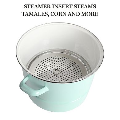 Martha Stewart 16 Qt. Enameled Steel Steamer Stock Pot with Lid