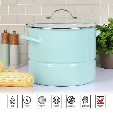Martha Stewart 16 Qt. Enameled Steel Steamer Stock Pot with Lid
