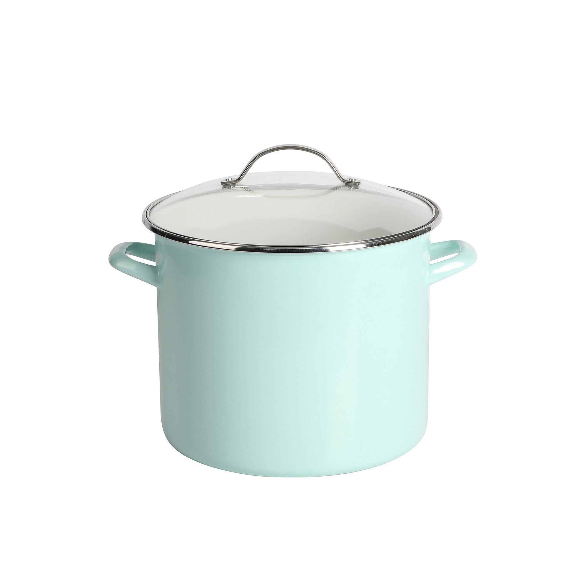 Martha Stewart 12 Qt. Enameled Steel Stock Pot with Glass Lid, Blue