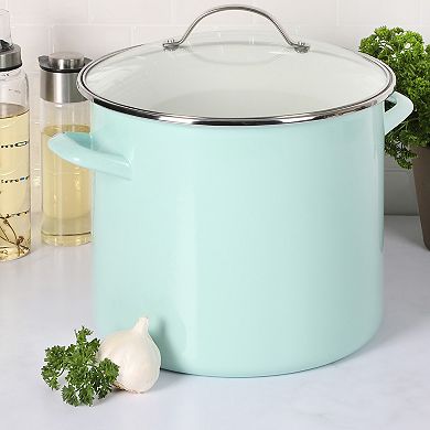 Martha Stewart 12 Qt. Enameled Steel Stock Pot with Glass Lid