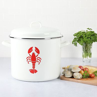 Martha Stewart 16-Quart Enameled Steel Lobster Print Stock Pot with Lid