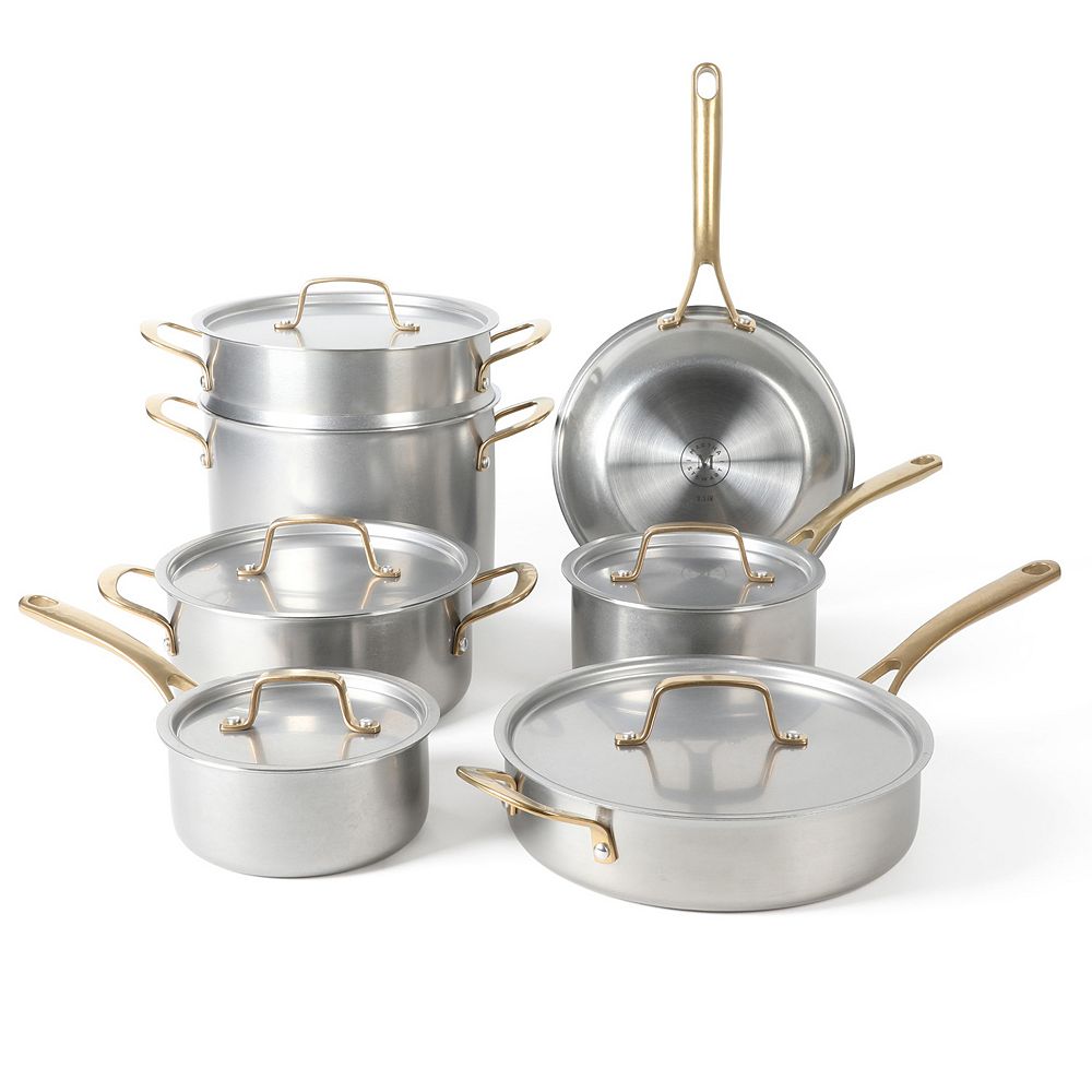 Martha Stewart 12-Piece Stainless Steel Gold-Tone Handled Cookware Set