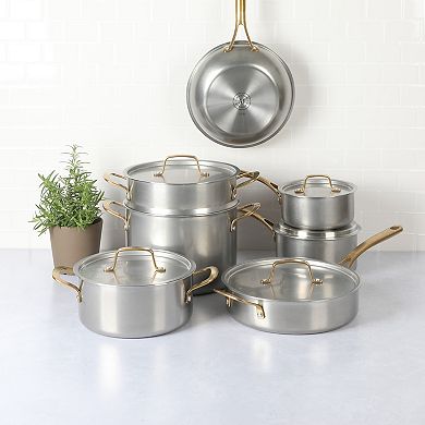 Martha Stewart 12-Piece Stainless Steel Gold-Tone Handled Cookware Set
