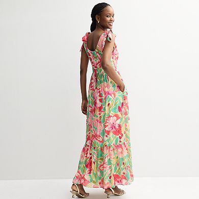 Women's Donna Ricco Sleeveless Printed Crinkle Gauze Maxi Dress