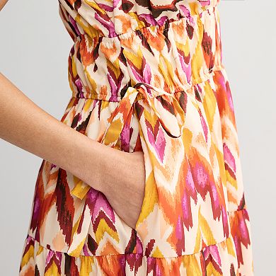 Women's Donna Ricco Sleeveless V-Neck Elastic Waist Tiered Dress