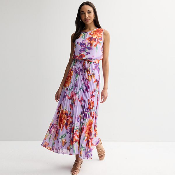 Women's Donna Ricco Sleeveless Pleated Waist Tie Maxi Dress