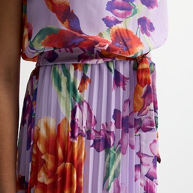 Women's Donna Ricco Sleeveless Pleated Waist Tie Maxi Dress