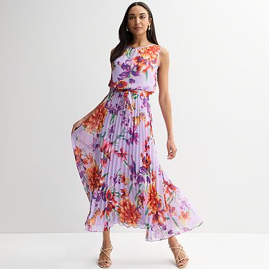 Women's Donna Ricco Sleeveless Pleated Waist Tie Maxi Dress