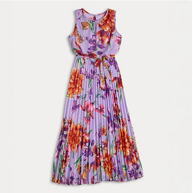 Women's Donna Ricco Sleeveless Pleated Waist Tie Maxi Dress