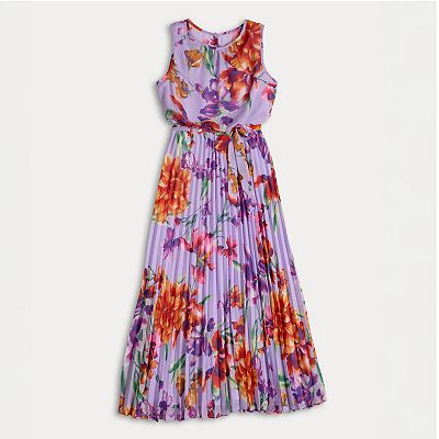 Women's Donna Ricco Sleeveless Pleated Waist Tie Maxi Dress