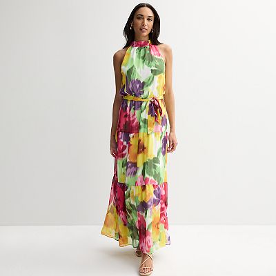 Women's Donna Ricco Sleeveless Mockneck Waist Tie Maxi Dress