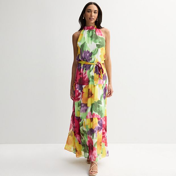 Women's Donna Ricco Sleeveless Mockneck Waist Tie Maxi Dress