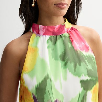Women's Donna Ricco Sleeveless Mockneck Waist Tie Maxi Dress