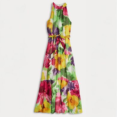 Women's Donna Ricco Sleeveless Mockneck Waist Tie Maxi Dress