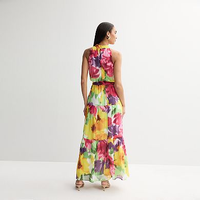 Women's Donna Ricco Sleeveless Mockneck Waist Tie Maxi Dress