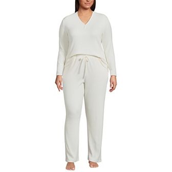 Plus Size Lands' End Long Sleeve V-Neck Pajama Top & Pajama Pants Set