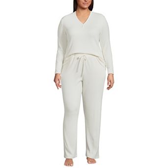 Plus Size Lands' End Long Sleeve V-Neck Pajama Top & Pajama Pants Set
