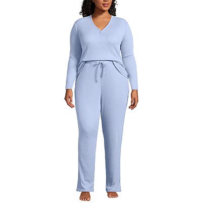 Plus Size Lands End Long Sleeve V Neck Pajama Top Pajama Pants Set