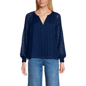Women's Lands' End Clip Dot Chiffon Blouse