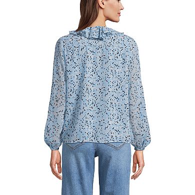 Women's Lands' End Chiffon Ruffle Front Pleated Blouse