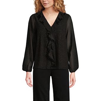 Women's Lands' End Chiffon Ruffle Front Pleated Blouse