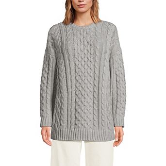 Women's Lands' End Oversized Drifter Cable Knit Tunic Sweater
