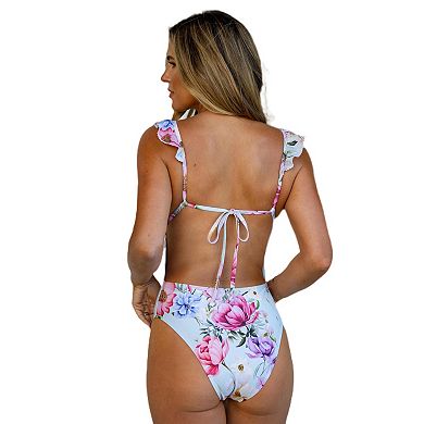 Juniors' CUPSHE JoJo Ruffled Bow Tie Cheeky One-Piece