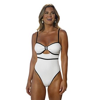 Women's Cupshe Coastal Rib Knotted Cutout Piping One-Piece Swimsuit