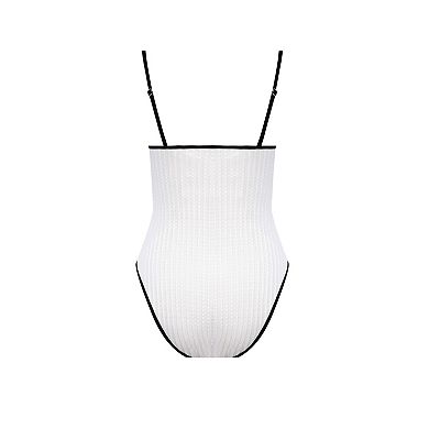 Women's CUPSHE Coastal Rib Knotted Cutout Piping One-Piece Swimsuit