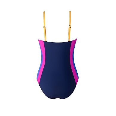 Juniors' CUPSHE Colorblock Zip Front One-Piece Swimsuit