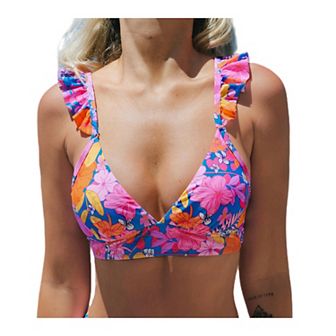 Women's Cupshe Floral Ruffle Sleeve Bralette Swim Top