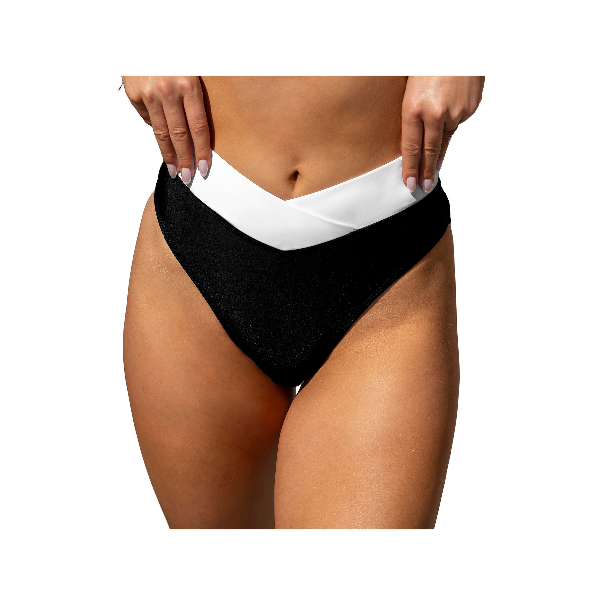 Womens Cupshe Colorblock Banded High-Waist Swim Bottoms, Size: Small, Blac