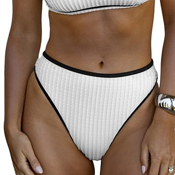 Women's Cupshe Coastal Rib Piping High-Rise Swim Bottoms