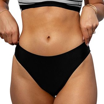 Women's Cupshe Escaping Black Classic Mid-Rise Bikini Bottoms