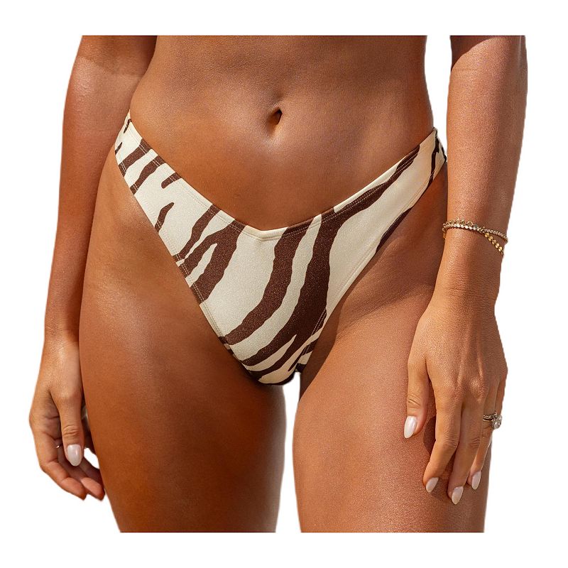 Women's Cupshe Ultra Cheeky Bikini Bottoms, Size: Large, Brown Zebra