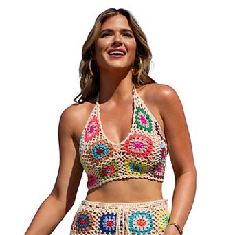 Women's Cupshe Floral Crochet Swim Coverup Top