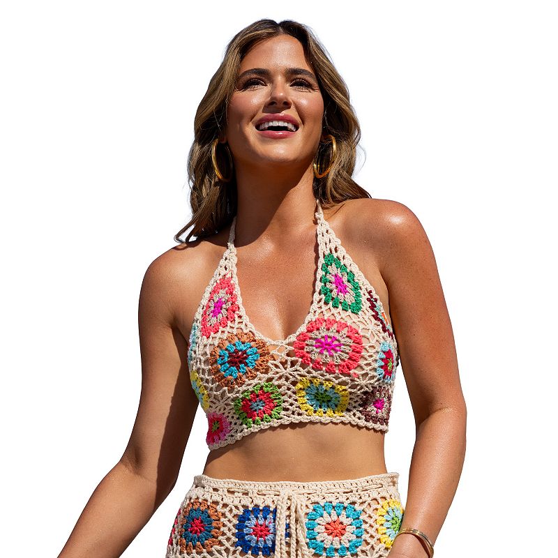 Women's Cupshe Floral Crochet Swim Coverup Top, 
